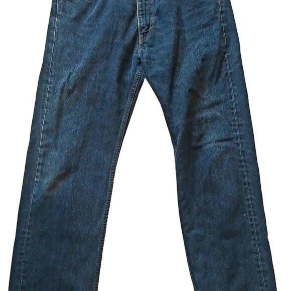 Levis Mens 505 Regular Fit Straight Leg Jeans Dark Blue Denim W34 L30 - Picture 1 of 9